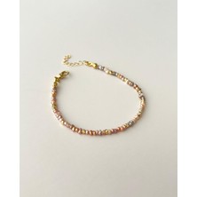 Eyla Collection Hakiki Pembe Kum Inci Bileklik -2mm