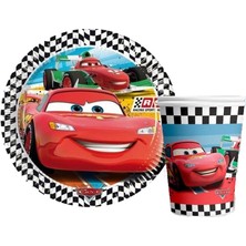 Arabalar Cars (Şimşek Mcqueen) Temalı Karton Tabak ve Bardak Seti 8+8 Adet
