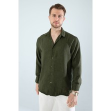 Mevsimlik Keten Dokulu Bol Kalıp Uzun Kollu Oversize Erkek Gömlek