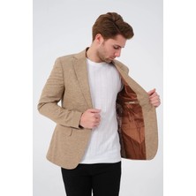 Erkek Slim Fit Blazer Ceket Bej