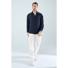 Mevsimlik Keten Dokulu Bol Kalıp Uzun Kollu Oversize Erkek Gömlek