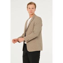 Erkek Slim Fit Blazer Ceket Koyu Bej