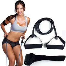 Siyah Handle Grip Resistance Tube Cord - Çift Köpük Saplı Kuvvet Lastiği (Direnç Lastiği)