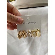 Üçlü Gold Renk Taşlı  Çelik Küpe Seti