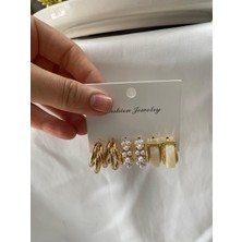 Üçlü Gold Renk Taşlı  Çelik Küpe Seti