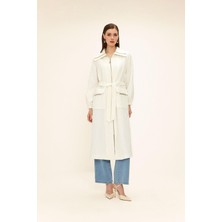 Olcay Fermuarlı Taş Zincir Detaylı Astarlı Simli Jakar Kap Ekru 6726