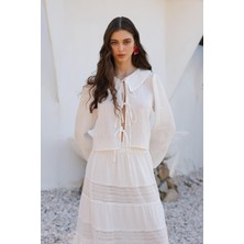 Bağcık Detaylı Crop Gömlek Beyaz 9314