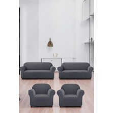 Likrali Pitikare Desen 3311 Koltuk Kılıfı, Lastikli Esnek Yikanabilir Koltuk Çekyat Örtüsü Antrasit