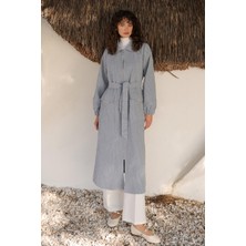 Olcay Fermuarlı Taş Zincir Detaylı Astarlı Simli Jakar Kap Mavi 6726