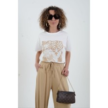 Ekru Bej Joyful Baskılı Tshirt