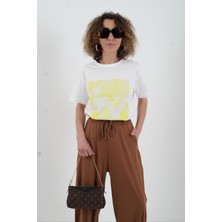 Ekru Sarı Joyful Baskılı Tshirt