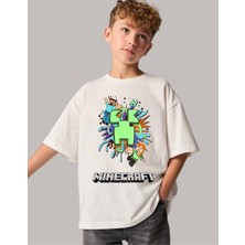 Little Aden Erkek Çocuk Minecraft Baskılı Pamuklu Oversize Yazlık Tişört