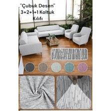 Jakarlı Çubuk Desen 3-2-1-1 Lastikli Esnek Yıkanabilir Koltuk Örtüsü Koltuk Kılıfı Takımı