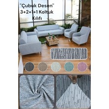 Jakarlı Çubuk Desen 3-2-1-1 Lastikli Esnek Yıkanabilir Koltuk Örtüsü Koltuk Kılıfı Takımı