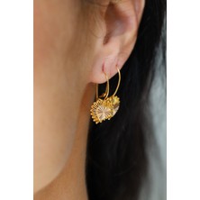 14 Ayar Altın Cimarlı Kalp Detaylı Tel Sallantılı Küpe