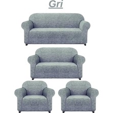 Dokuma Jakar Koltuk Örtüsü 3 2 1 1.lastikli, Esnek, Yıkanabilir Koltuk Örtüsü Renk Gri 4lü Paket