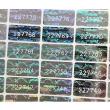 YATE10 98 Adet 1x2 cm Gümüş Hologramlı Garanti Etiketi Seri Numaralı