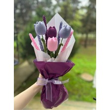 Örgü Lale ve Lavanta Buketi,lale Çiçeği,örgü Çiçek Buketi,anneye,sevgiliye,arkadaşa,öğretmene Hediy