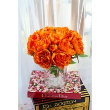 Yapay Çiçek 6lı Açmış Şakayık Gül Buketi Turuncu