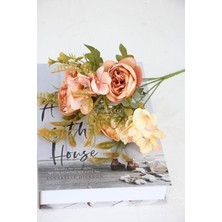 Yapay Mini Garnitürlü Şakayık-Ortanca Demeti Kahve-Krem