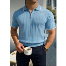 Erkek Fermuarlı Polo Yaka Örme Triko T-Shirt
