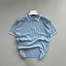Erkek Fermuarlı Polo Yaka Örme Triko T-Shirt