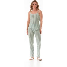 Kalın Çizgili Askılı Dantelli Pijama Takımı