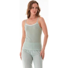 Kalın Çizgili Askılı Dantelli Pijama Takımı
