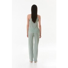 Ince Çizgili Askılı Dantelli Pijama Takımı