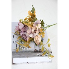 Yapay Mini Garnitürlü Şakayık-Ortanca Demeti Mor-Krem