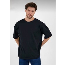 Erkek Oversize Pamuklu Bisiklet Yaka Kısa Kollu T-Shirt