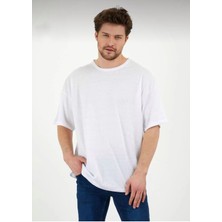 Erkek Oversize Pamuklu Bisiklet Yaka Kısa Kollu T-Shirt