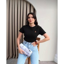 Teedy Bear Nakışlı Crop T-Shirt