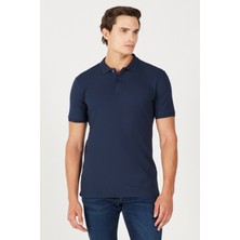 %100 Pamuk Regular Fit Normal Kesim Lacivert Polo Yaka Tişört
