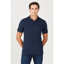 %100 Pamuk Regular Fit Normal Kesim Lacivert Polo Yaka Tişört