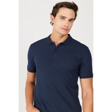 %100 Pamuk Regular Fit Normal Kesim Lacivert Polo Yaka Tişört