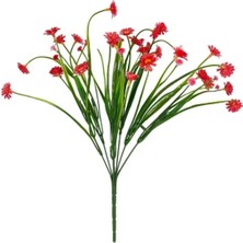 Yapay Çiçek Kırmızı Papatya 7 Dallı Plastik Dekoratif Yapay Bitki