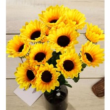 2 Adet Yapay Lüx Ayçiçeği Demeti 6li (Saksısız) Aranjmanlı Ay Buketi Büyük Papatya Sarmaşık Gelin