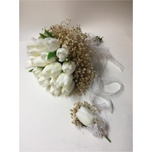 Beyaz Islak Lale Kenarı Tomurcuklu Gelin Buketi El Çiçeği