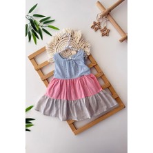 Miniğimin Cicileri Renk Geçişli Brode Detaylı Kolsuz Kız çocuk elbise - Mavi