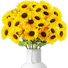 4 Adet Yapay Lüx Ayçiçeği Demeti 7li (Saksısız) Ay Çiçeği Buketi Büyük Papatya Sarmaşık Gelin