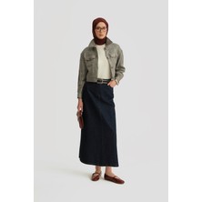 Armine Örgü Detaylı Denim Etek 25YD9122 Koyu Lacivert