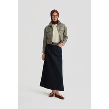 Armine Örgü Detaylı Denim Etek 25YD9122 Koyu Lacivert