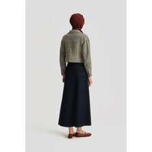 Armine Örgü Detaylı Denim Etek 25YD9122 Koyu Lacivert