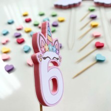 Unicorn Temalı Kız Çocuk Doğum Günü Isme Özel 3D Pasta Parti Süsü Seti Cake Topper