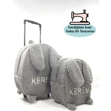 Kişiye Özel Isimli Çekçekli Çanta Ve Sırt Çantası Anaokulu/Kreş Seti (2'Li Set) Gri Tavşan 2-6 Yaş
