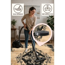 Tnylof Vintage Desenli Halı, Siyah Bej Renk, Kaymaz Taban, Yıkanabilir Salon Halısı, Modern Klasik Uyumu