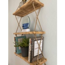 Sge Teknoloji Ahşap Dekoratif 3’lü Halatlı Raf Kitaplık 40 cm  * 9  cm  (Hazır Kurulu)