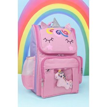 Teknotrust Unicorn Özel Tasarım Okul Çantası Aksesuar Hediyeli Ortopedik Pembe Sırt Çantası