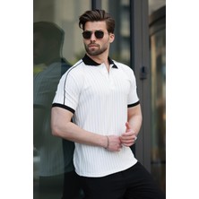 Ekru Desenli Polo Yaka Triko Erkek Tişört E7155